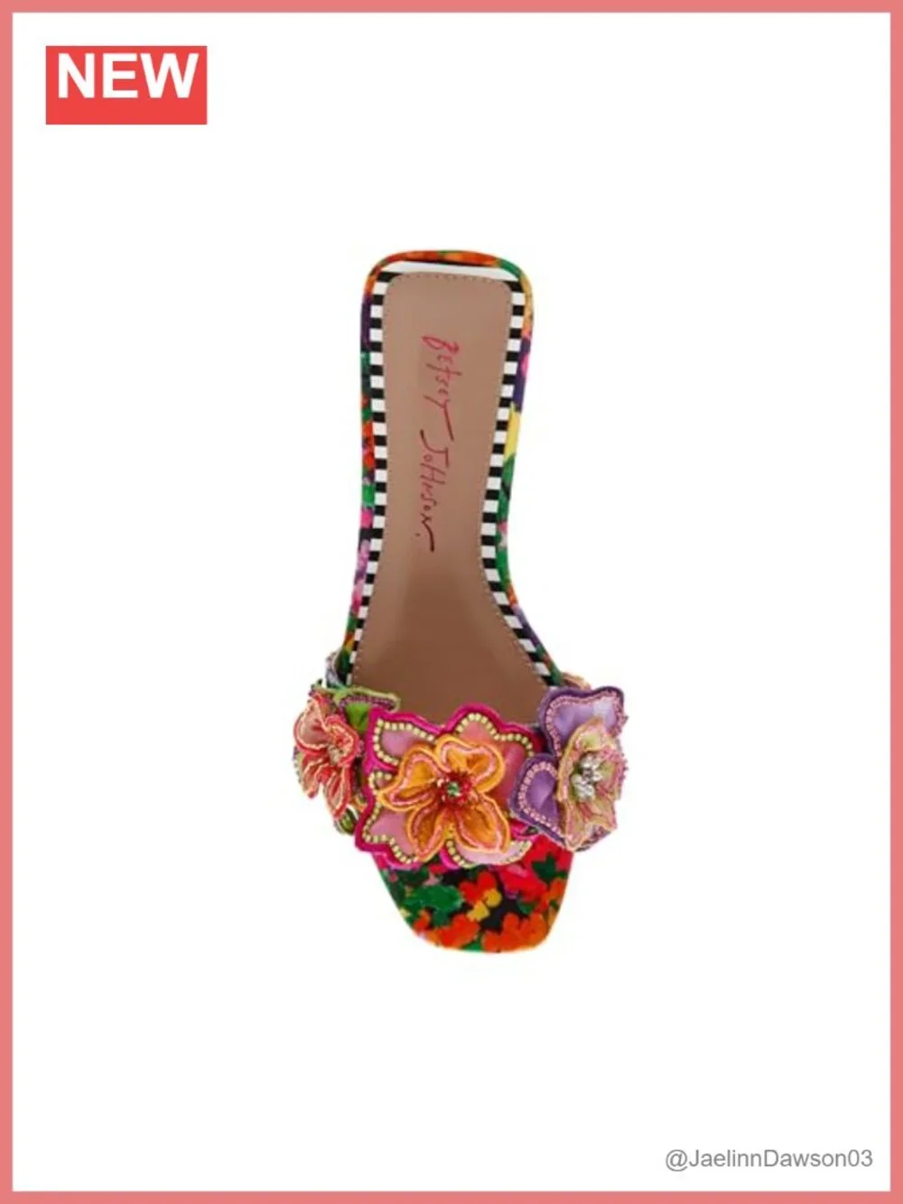 Slide Sandal with Flower Embellishments, Manmade Upper, Kitten Heel, Slip On
